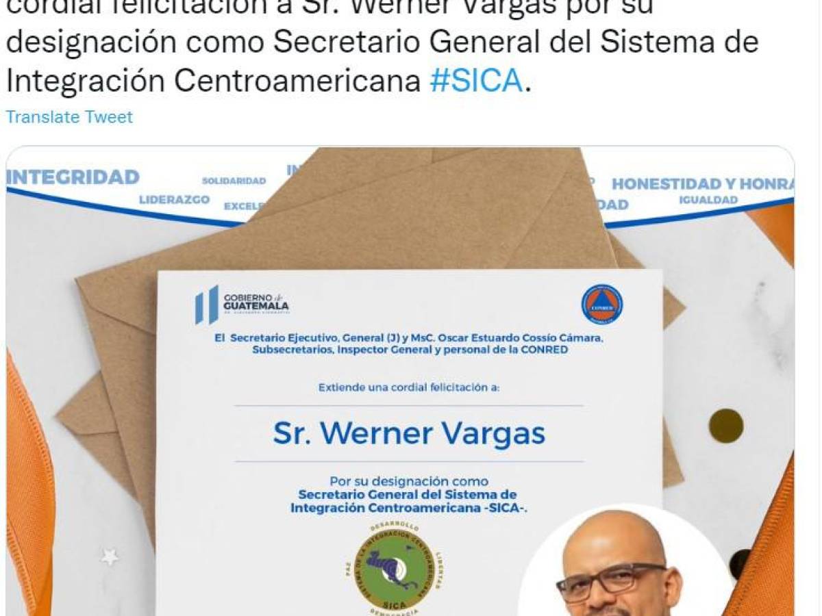 Polémica y silenciosa elección, así llegó Werner Vargas a la silla del SICA