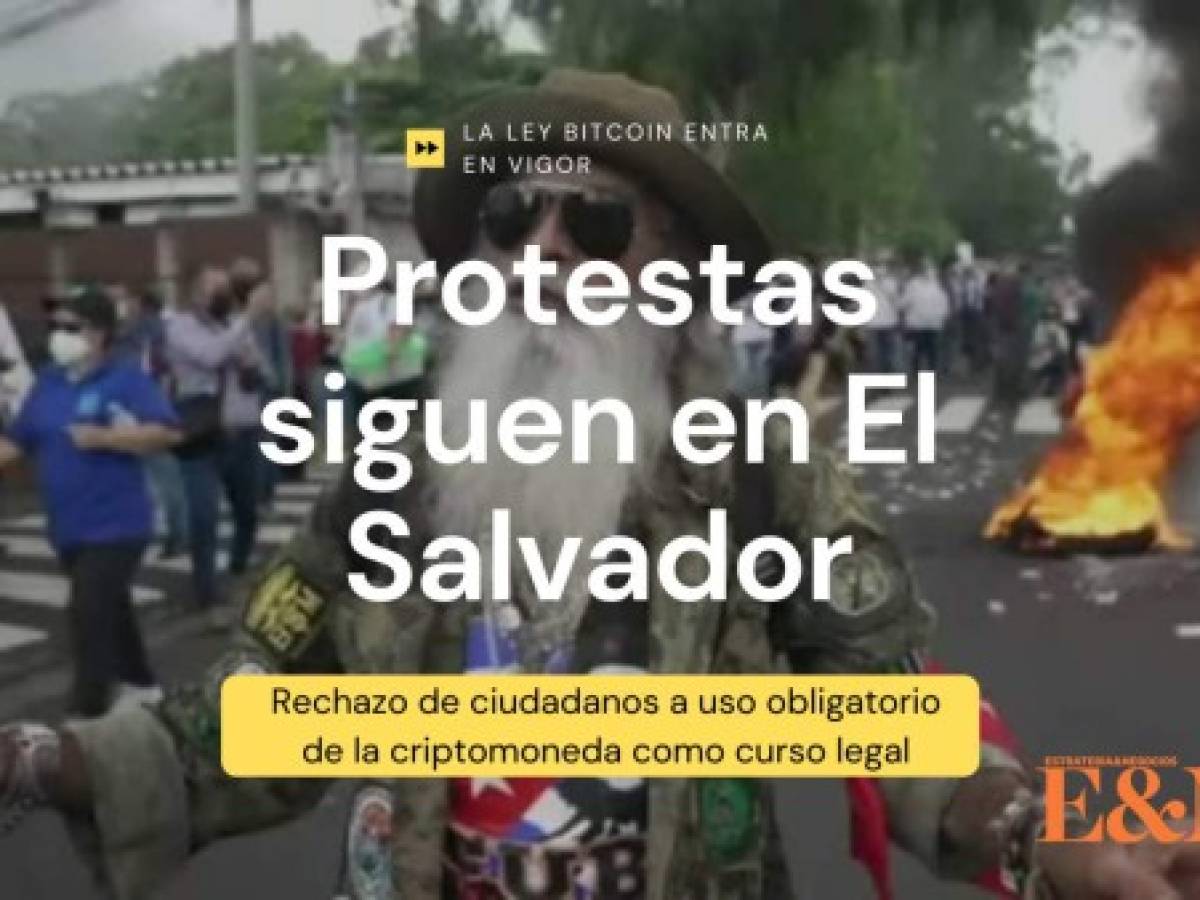 Agitado primer día para el bitcoin en El Salvador, con protestas y fallas técnicas