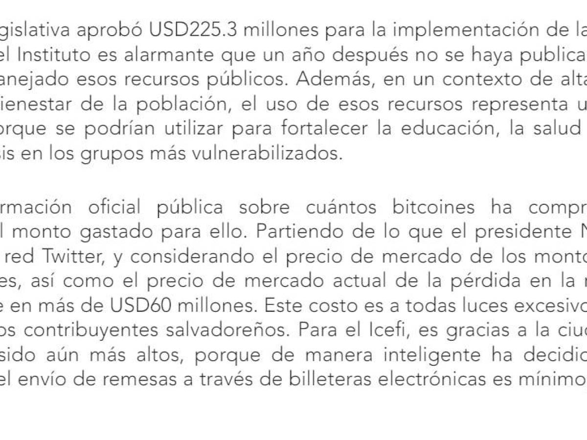 Icefi recomienda derogar la Ley Bitcoin en El Salvador