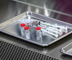 This picture taken on May 23, 2020 shows a tray with doses of a COVID-19 novel coronavirus vaccine candidate ready for trial on monkeys at the National Primate Research Center of Thailand at Chulalongkorn University in Saraburi. - After conclusive results on mice, Thai scientists from the centre have begun testing a COVID-19 novel coronavirus vaccine candidate on monkeys, the phase before human trials. (Photo by Mladen ANTONOV / AFP)