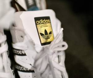 NEW YORK, NEW YORK - FEBRUARY 09: Detail view of custom Adidas shoes backstage for Kim Shui during New York Fashion Week: The Shows in Gallery II at Spring Studios on February 09, 2020 in New York City. Roy Rochlin/Getty Images for NYFW: The Shows/AFP