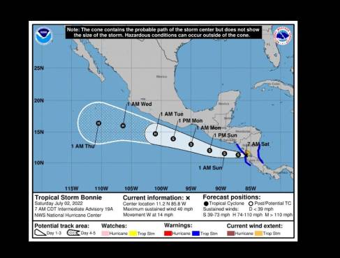 Bonnie seguirá provocando lluvias en Nicaragua y Costa Rica