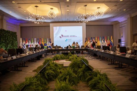 <i>Vista general de la reunión de coordinación previa a la XXVIII Cumbre Iberoamericana de Jefes de Estado y de Gobierno en Santo Domingo, el 22 de marzo de 2023. (Foto de Erika SANTELICES / AFP)</i>