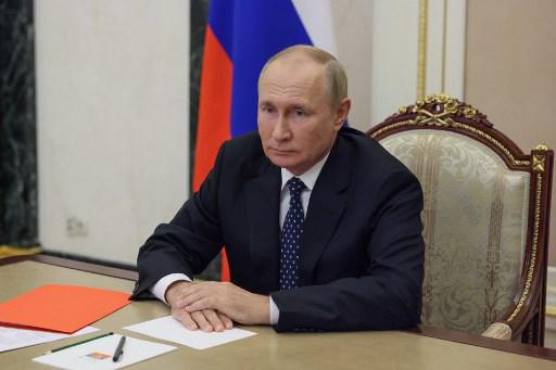 El presidente ruso, Vladimir Putin, preside una reunión del Consejo de Seguridad a través de un enlace de video en Moscú el 23 de septiembre de 2022. (Foto de Gavriil GRIGOROV / SPUTNIK / AFP)