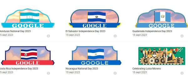 <i>Google creó cinco diferentes doodles para conmemorar la independencia de igual número de países: Honduras, El Salvador, Nicaragua y Costa Rica. El resto del mundo ve la celebración del mes de la Herencia Hispana de los Estados Unidos, con Luisa Moreno.</i>