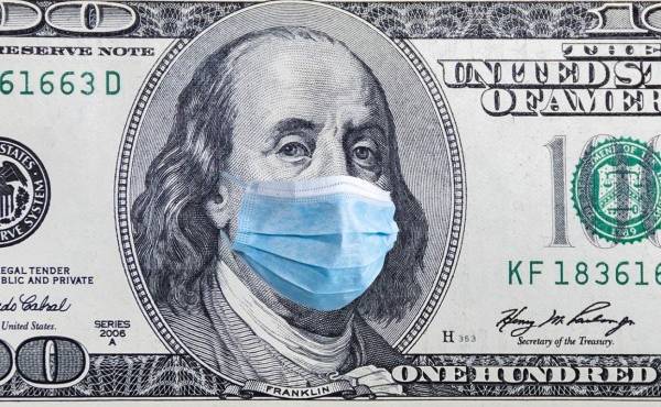 Coronavirus Wuhan. US quarantine, 100 dollar banknote with medical mask. The concept of epidemic and protection against coronavrius.