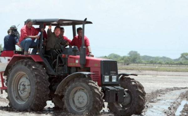El expresidente de Venezuela, Hugo Chavez -a bordo de un tractor- anunció en mayo de 2009 la expropiación de 10.305,5 hectareas de tierras en el Estado de Barinas.