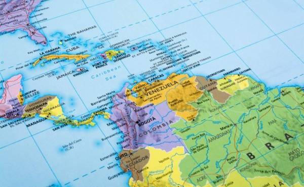 Map of Central America. Detail from THE POLITICAL MAP OF THE WORLD.