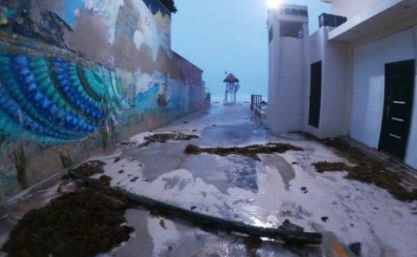 View of a pathway during the arrival of Hurricane Grace to the coast of the Riviera Maya in Cancun, Mexico, on August 19, 2021. - Hurricane Grace made landfall along Mexico's eastern Yucatan peninsula on Thursday, clocking winds of 80 miles (130 kilometers) per hour as the National Hurricane Center warned of a 'dangerous storm surge' in the area. (Photo by ELIZABETH RUIZ / AFP)