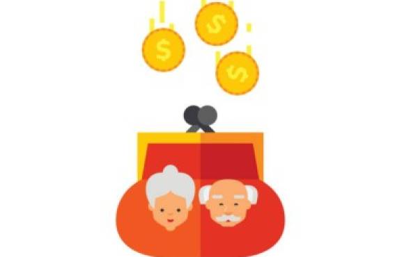Pension icon. Multicolored vector illustration of purse with coins