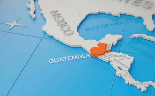 Guatemala highlighted on a white simplified 3D world map. Digital 3D render.