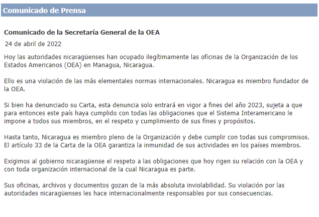 La ruptura de facto de Nicaragua con la OEA, llega tras seis años de desencuentros
